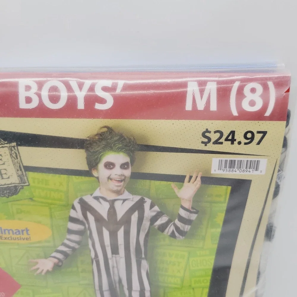 NEW Beetlejuice 2 Halloween Costume Striped Jumpsuit Boys Size Medium (8) Rubies - Picture 2 of 13